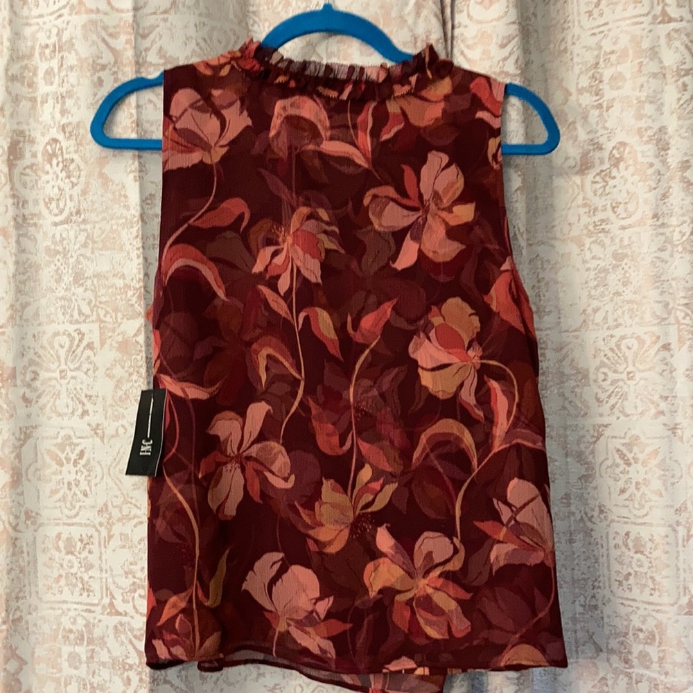 Women’s size M INC sleeveless blouse NWT . Harvest Hues. Ruffle detail at collar - Picture 4 of 7